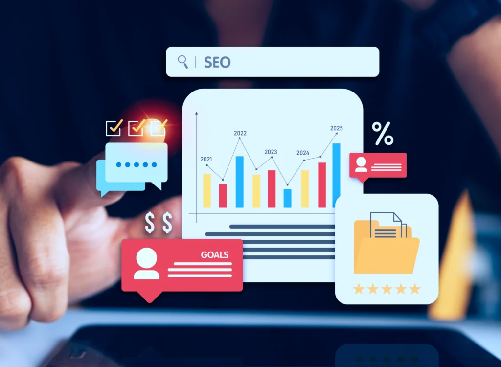 iGaming SEO analytics dashboard showing search performance, traffic growth and ranking metrics